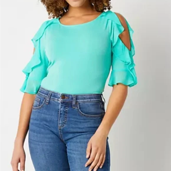 Bold elements ruffle cold shoulder blouse sz large - Picture 1 of 2